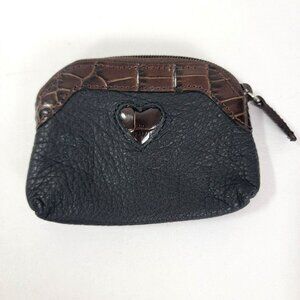 Brighton black brown leather coin purse wallet crocodile pebbled zipper close